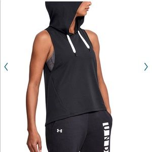 NEW UNDER ARMOUR Modal Terry Sleeveless Hoodie Vest Black Small Women’s